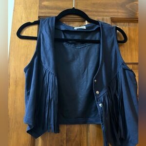 Navy blue crop top fringe vest. Size small. Worn once.